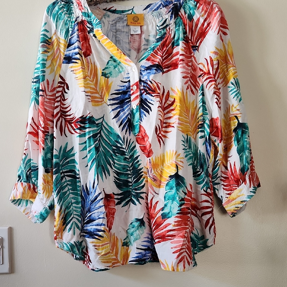 Ruby Rd. Multicolor Tropical Print Blouse